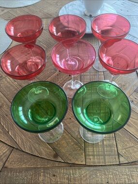 Colored Margarita Set - Deep Pink and Green Stemware Hard plastic